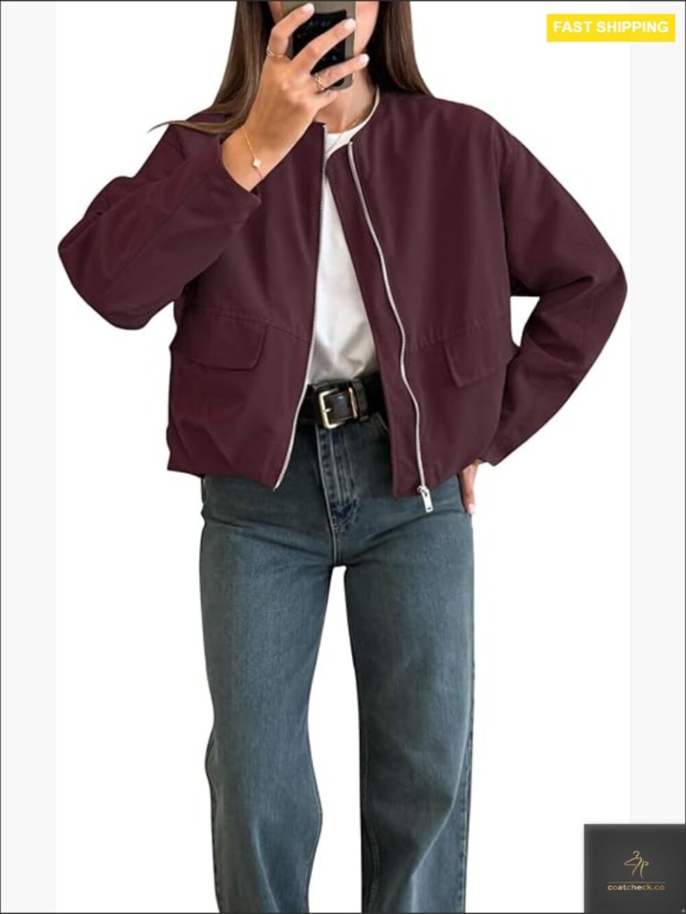 Casual Bomber Jacket Classic Retro Lightweight Polyester Relaxed Fit Gathered